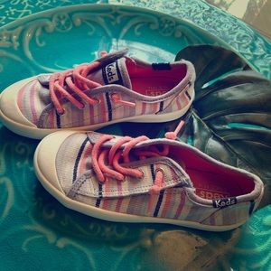 Little girl’s Keds multi-stripe Kick Start Sneaker